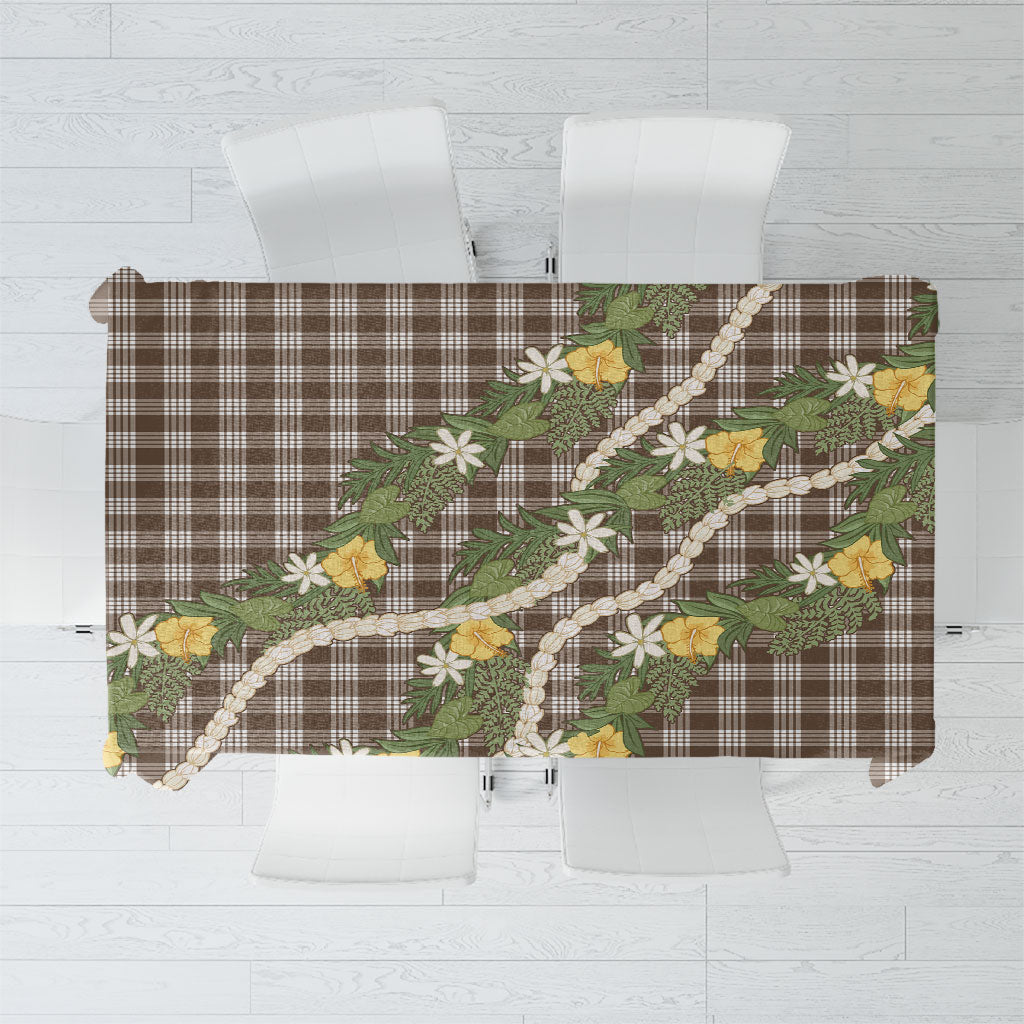 Aloha Puakenikeni Anthurium Pikake Lei Tablecloth Chocolate Hawaiian Palaka Pattern