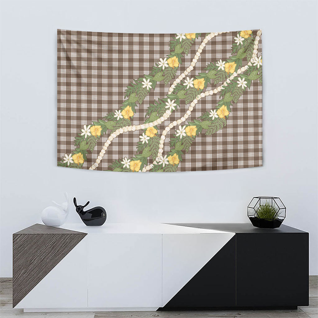 Aloha Puakenikeni Anthurium Pikake Lei Tapestry Chocolate Hawaiian Palaka Pattern