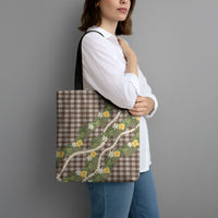 Aloha Puakenikeni Anthurium Pikake Lei Tote Bag Chocolate Hawaiian Palaka Pattern