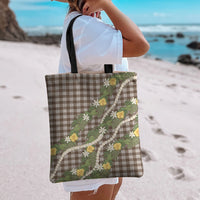 Aloha Puakenikeni Anthurium Pikake Lei Tote Bag Chocolate Hawaiian Palaka Pattern