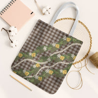 Aloha Puakenikeni Anthurium Pikake Lei Tote Bag Chocolate Hawaiian Palaka Pattern