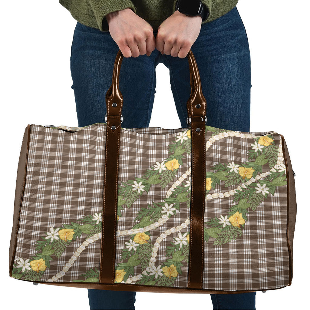 Aloha Puakenikeni Anthurium Pikake Lei Travel Bag Chocolate Hawaiian Palaka Pattern