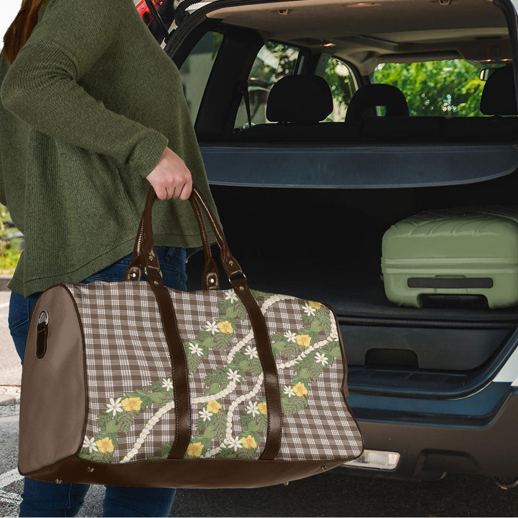 Aloha Puakenikeni Anthurium Pikake Lei Travel Bag Chocolate Hawaiian Palaka Pattern