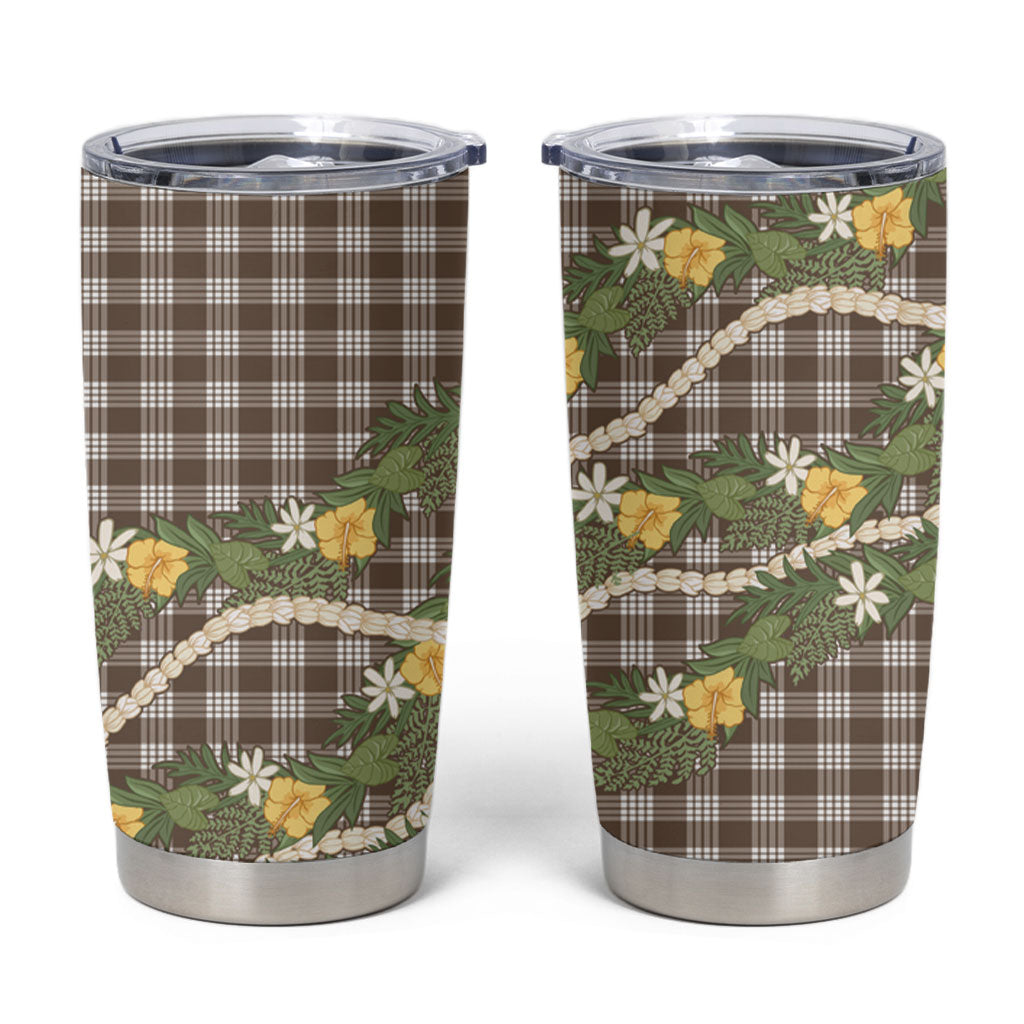 Aloha Puakenikeni Anthurium Pikake Lei Tumbler Cup Chocolate Hawaiian Palaka Pattern