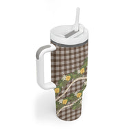 Aloha Puakenikeni Anthurium Pikake Lei Tumbler With Handle Chocolate Hawaiian Palaka Pattern