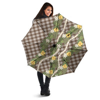 Aloha Puakenikeni Anthurium Pikake Lei Umbrella Chocolate Hawaiian Palaka Pattern