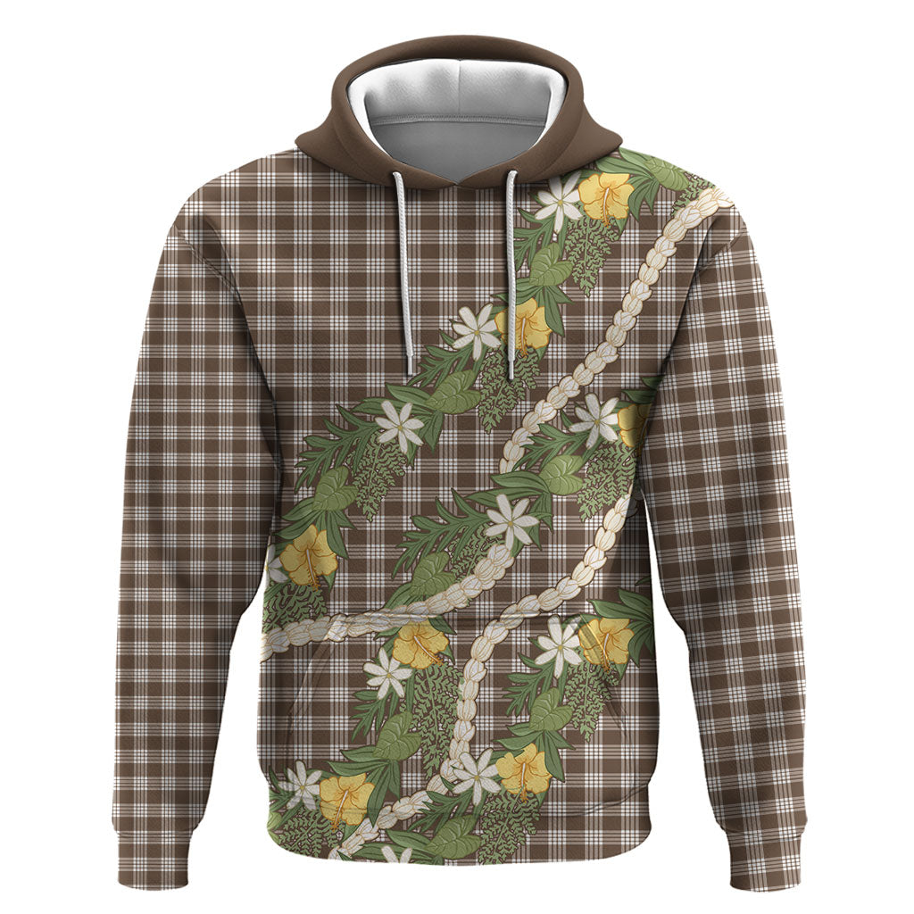 Aloha Puakenikeni Anthurium Pikake Lei Zip Hoodie Chocolate Hawaiian Palaka Pattern LT9 Pullover Hoodie Chocolate - Polynesian Pride