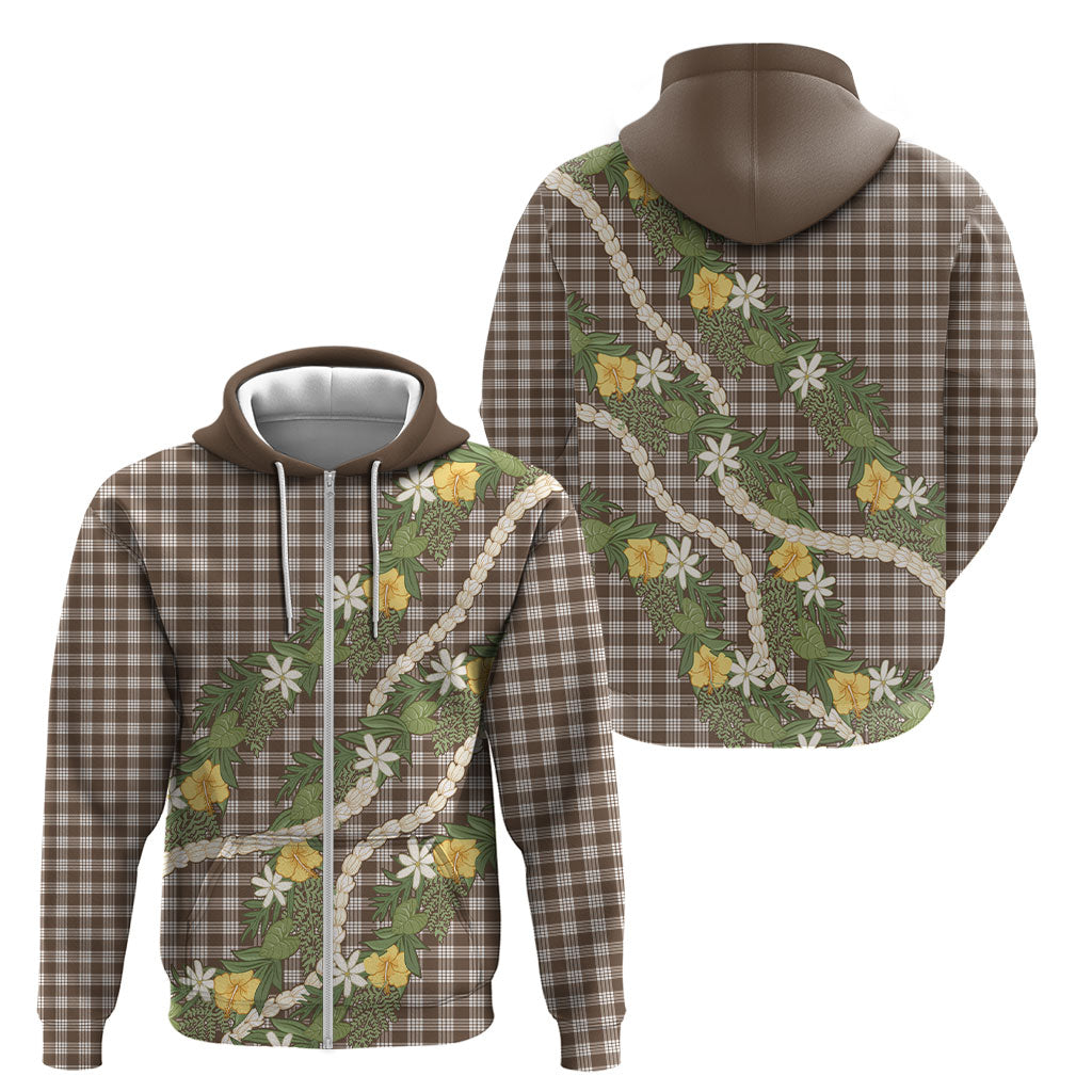 Aloha Puakenikeni Anthurium Pikake Lei Zip Hoodie Chocolate Hawaiian Palaka Pattern LT9 - Polynesian Pride