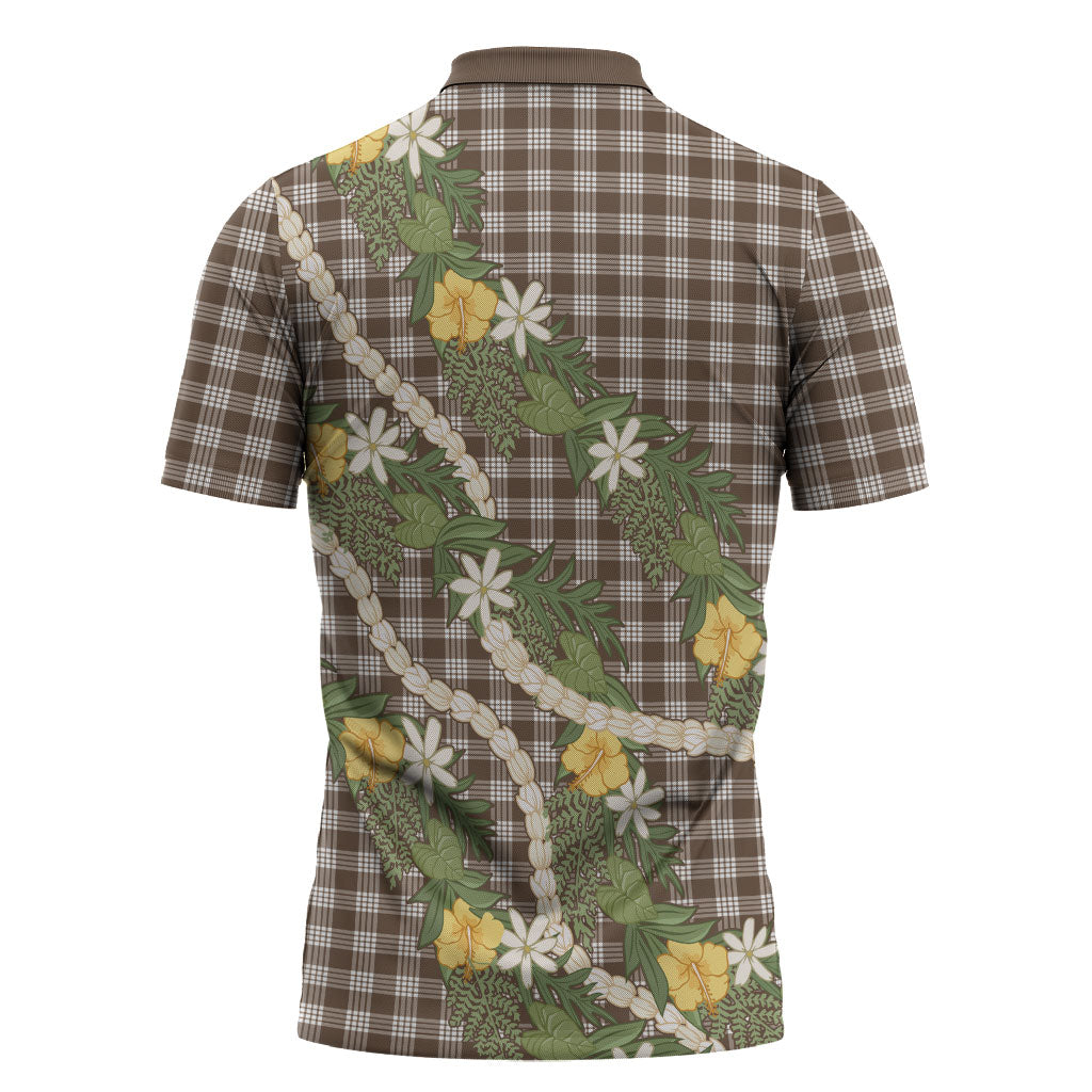 Aloha Puakenikeni Anthurium Pikake Lei Zipper Polo Shirt Chocolate Hawaiian Palaka Pattern