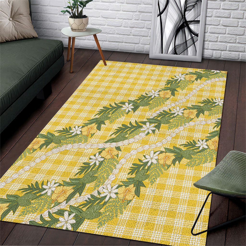 Aloha Puakenikeni Anthurium Pikake Lei Area Rug Gold Hawaiian Palaka Pattern