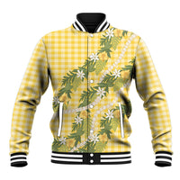 Aloha Puakenikeni Anthurium Pikake Lei Baseball Jacket Gold Hawaiian Palaka Pattern