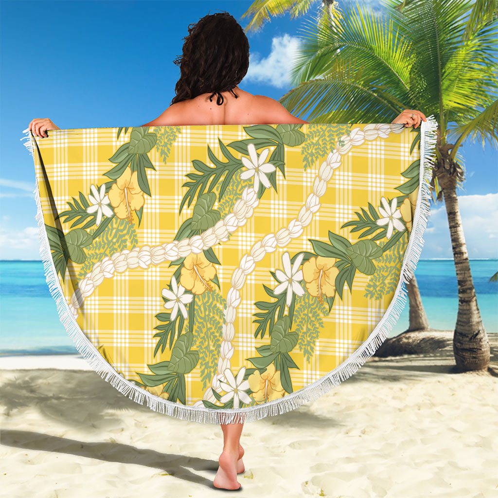 Aloha Puakenikeni Anthurium Pikake Lei Beach Blanket Gold Hawaiian Palaka Pattern