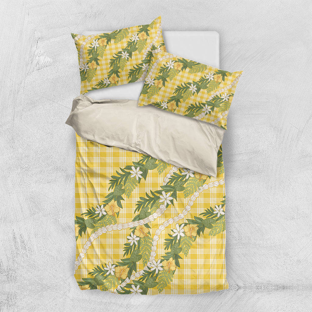 Aloha Puakenikeni Anthurium Pikake Lei Bedding Set Gold Hawaiian Palaka Pattern