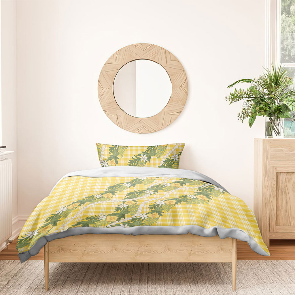 Aloha Puakenikeni Anthurium Pikake Lei Bedding Set Gold Hawaiian Palaka Pattern