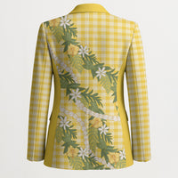 Aloha Puakenikeni Anthurium Pikake Lei Blazer Gold Hawaiian Palaka Pattern
