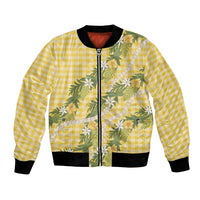 Aloha Puakenikeni Anthurium Pikake Lei Bomber Jacket Gold Hawaiian Palaka Pattern