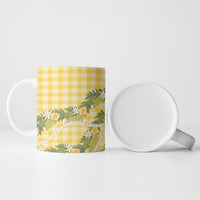 Aloha Puakenikeni Anthurium Pikake Lei Ceramic Mug Gold Hawaiian Palaka Pattern