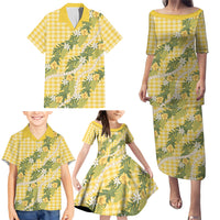 Aloha Puakenikeni Anthurium Pikake Lei Family Matching Puletasi and Hawaiian Shirt Gold Hawaiian Palaka Pattern LT9 - Polynesian Pride
