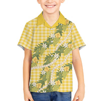 Aloha Puakenikeni Anthurium Pikake Lei Family Matching Short Sleeve Bodycon Dress and Hawaiian Shirt Gold Hawaiian Palaka Pattern LT9 Son's Shirt Gold - Polynesian Pride