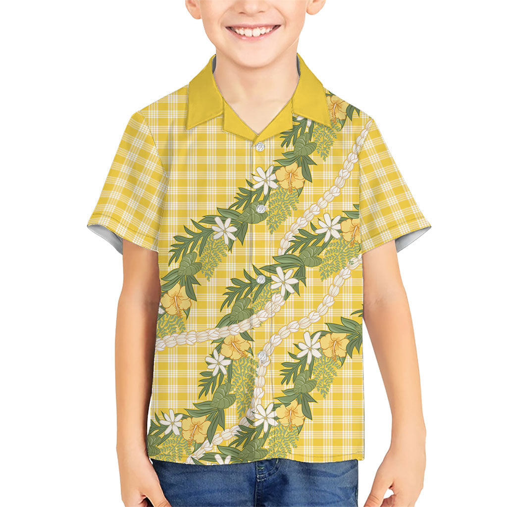 Aloha Puakenikeni Anthurium Pikake Lei Family Matching Summer Maxi Dress and Hawaiian Shirt Gold Hawaiian Palaka Pattern LT9 Son's Shirt Gold - Polynesian Pride