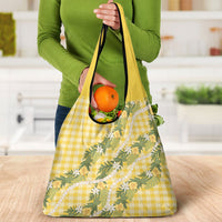 Aloha Puakenikeni Anthurium Pikake Lei Grocery Bag Gold Hawaiian Palaka Pattern LT9 - Polynesian Pride