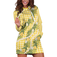 Aloha Puakenikeni Anthurium Pikake Lei Hoodie Dress Gold Hawaiian Palaka Pattern