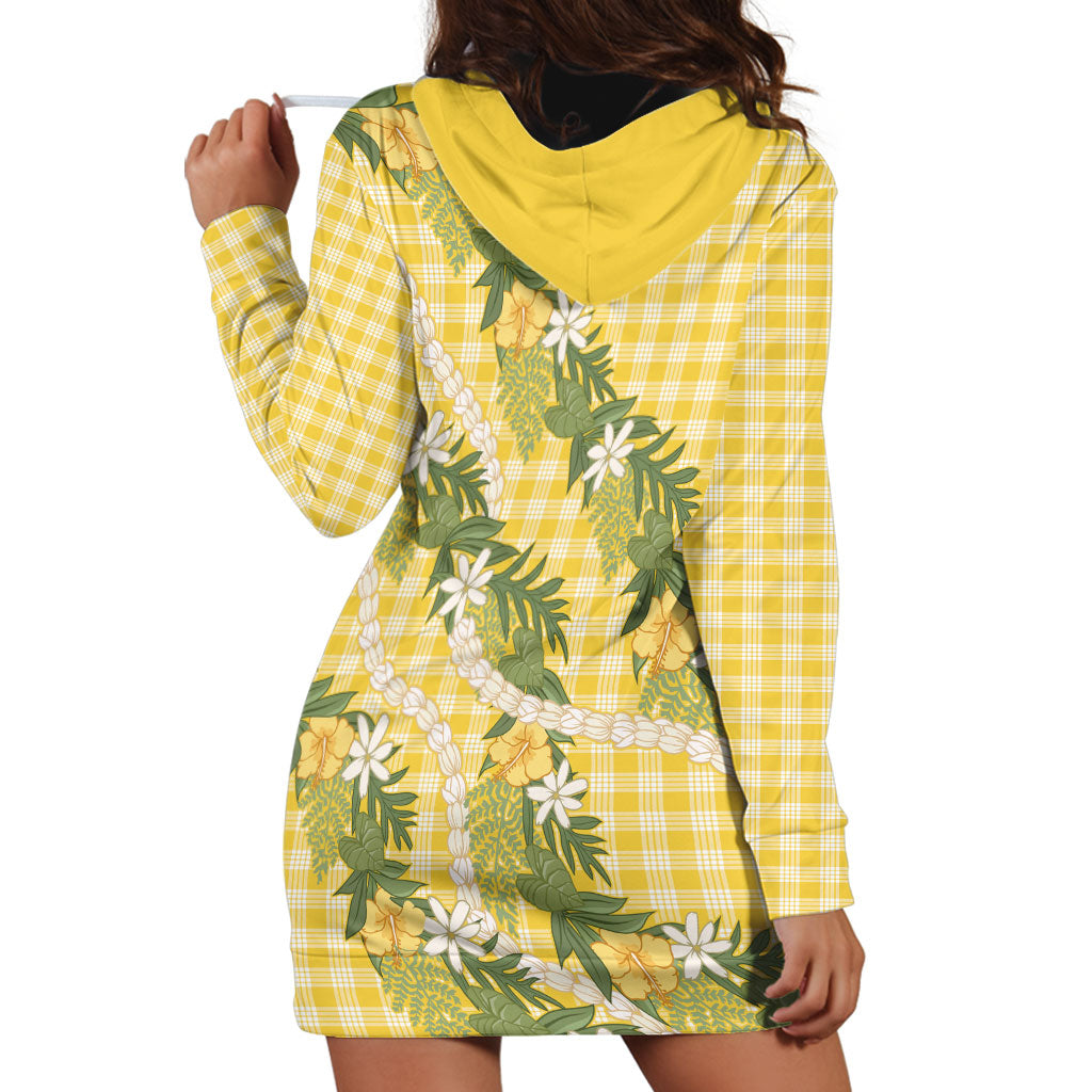 Aloha Puakenikeni Anthurium Pikake Lei Hoodie Dress Gold Hawaiian Palaka Pattern