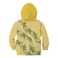 Aloha Puakenikeni Anthurium Pikake Lei Kid Hoodie Gold Hawaiian Palaka Pattern LT9 - Polynesian Pride