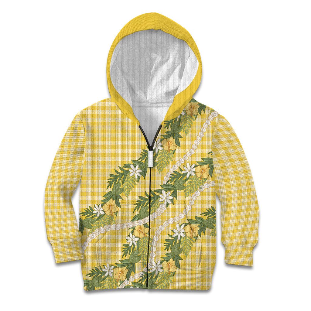 Aloha Puakenikeni Anthurium Pikake Lei Kid Hoodie Gold Hawaiian Palaka Pattern LT9 Zip Hoodie Gold - Polynesian Pride
