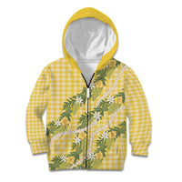 Aloha Puakenikeni Anthurium Pikake Lei Kid Hoodie Gold Hawaiian Palaka Pattern LT9 Zip Hoodie Gold - Polynesian Pride