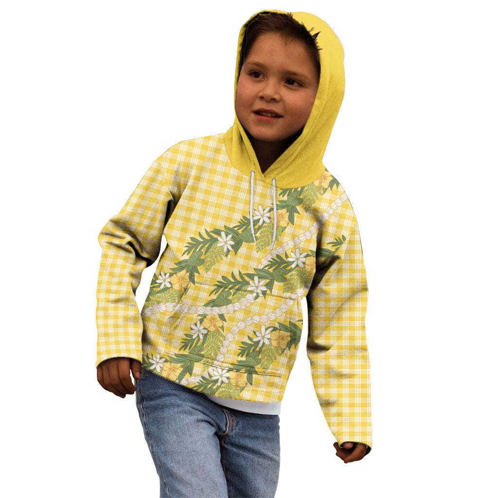 Aloha Puakenikeni Anthurium Pikake Lei Kid Hoodie Gold Hawaiian Palaka Pattern LT9 - Polynesian Pride