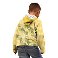 Aloha Puakenikeni Anthurium Pikake Lei Kid Hoodie Gold Hawaiian Palaka Pattern LT9 - Polynesian Pride