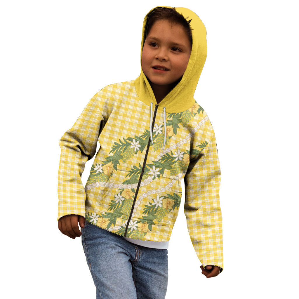 Aloha Puakenikeni Anthurium Pikake Lei Kid Hoodie Gold Hawaiian Palaka Pattern LT9 - Polynesian Pride