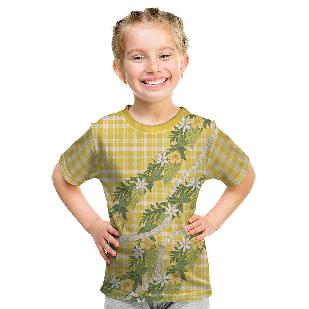 Aloha Puakenikeni Anthurium Pikake Lei Kid T Shirt Gold Hawaiian Palaka Pattern