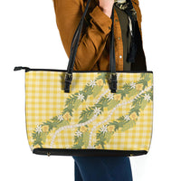Aloha Puakenikeni Anthurium Pikake Lei Leather Tote Bag Gold Hawaiian Palaka Pattern LT9 - Polynesian Pride