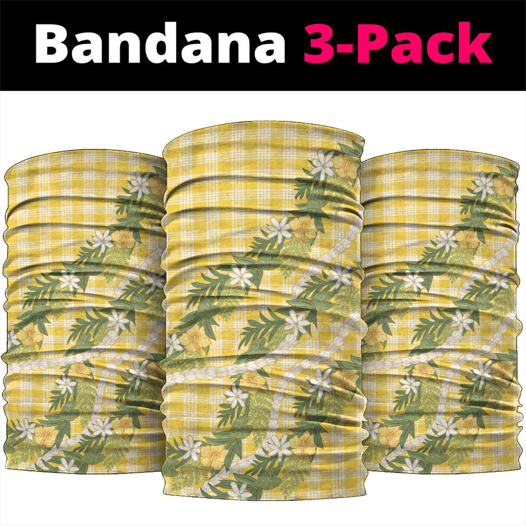 Aloha Puakenikeni Anthurium Pikake Lei Neck Gaiter Gold Hawaiian Palaka Pattern