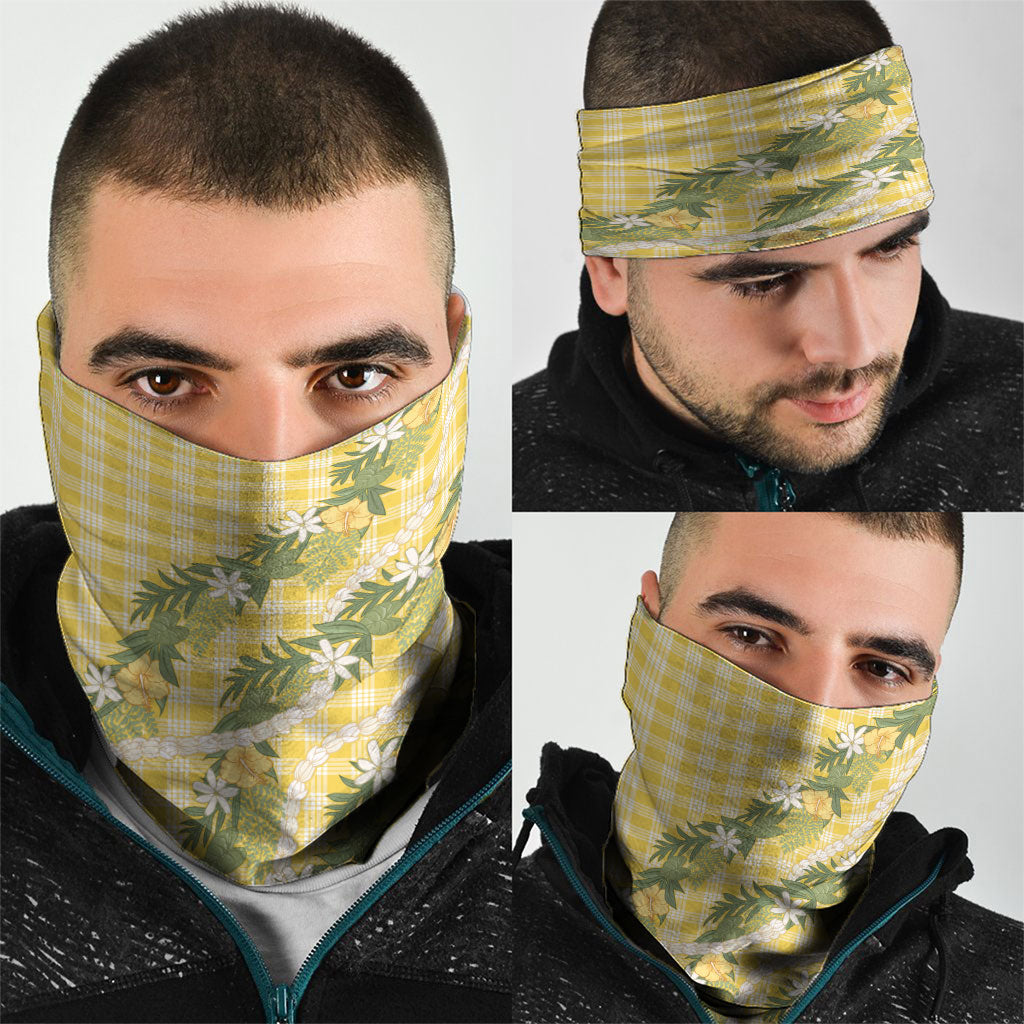 Aloha Puakenikeni Anthurium Pikake Lei Neck Gaiter Gold Hawaiian Palaka Pattern