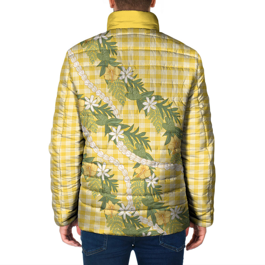 Aloha Puakenikeni Anthurium Pikake Lei Padded Jacket Gold Hawaiian Palaka Pattern