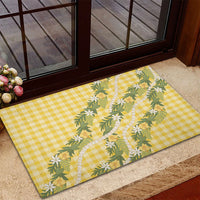 Aloha Puakenikeni Anthurium Pikake Lei Rubber Doormat Gold Hawaiian Palaka Pattern