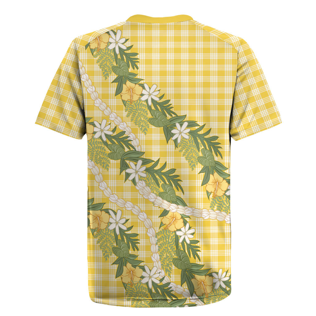 Aloha Puakenikeni Anthurium Pikake Lei Rugby Jersey Gold Hawaiian Palaka Pattern LT9 - Polynesian Pride