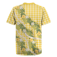 Aloha Puakenikeni Anthurium Pikake Lei Rugby Jersey Gold Hawaiian Palaka Pattern LT9 - Polynesian Pride