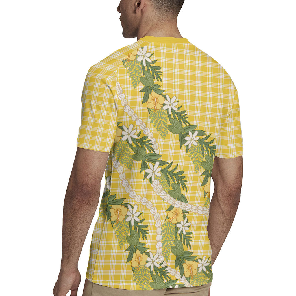 Aloha Puakenikeni Anthurium Pikake Lei Rugby Jersey Gold Hawaiian Palaka Pattern LT9 - Polynesian Pride