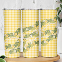Aloha Puakenikeni Anthurium Pikake Lei Skinny Tumbler Gold Hawaiian Palaka Pattern