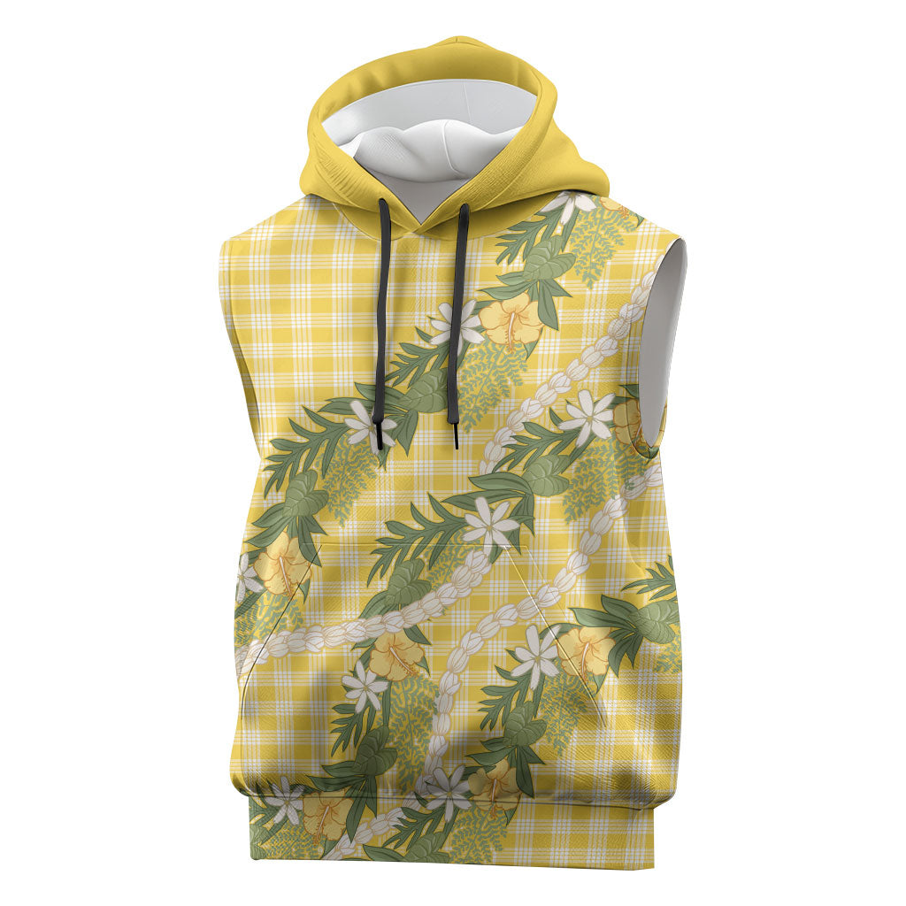 Aloha Puakenikeni Anthurium Pikake Lei Sleeveless Hoodie Gold Hawaiian Palaka Pattern