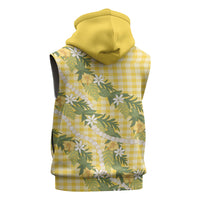 Aloha Puakenikeni Anthurium Pikake Lei Sleeveless Zip Hoodie Gold Hawaiian Palaka Pattern