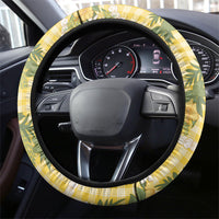 Aloha Puakenikeni Anthurium Pikake Lei Steering Wheel Cover Gold Hawaiian Palaka Pattern