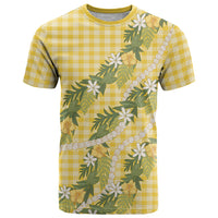 Aloha Puakenikeni Anthurium Pikake Lei T Shirt Gold Hawaiian Palaka Pattern