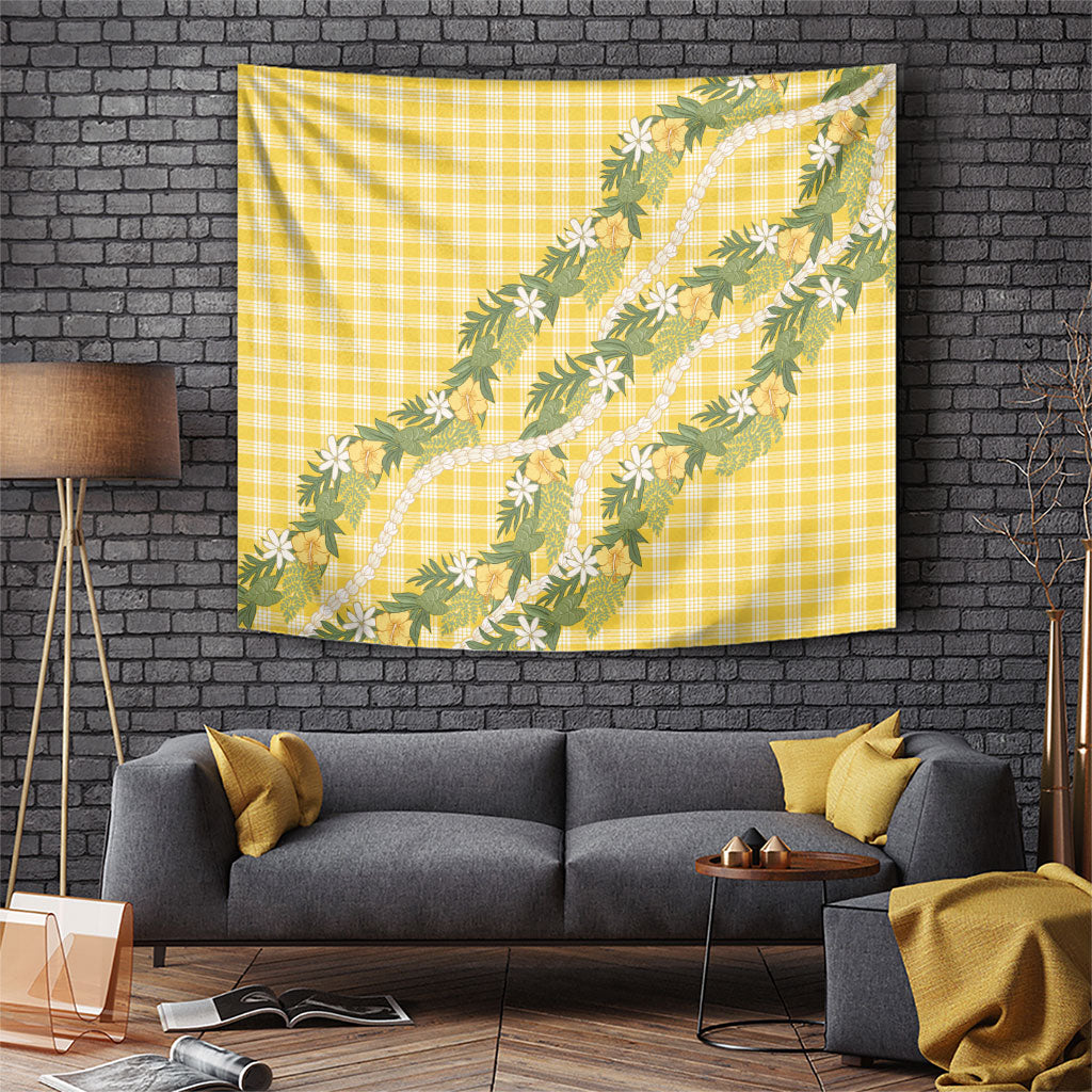 Aloha Puakenikeni Anthurium Pikake Lei Tapestry Gold Hawaiian Palaka Pattern