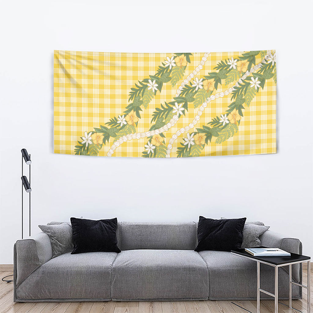 Aloha Puakenikeni Anthurium Pikake Lei Tapestry Gold Hawaiian Palaka Pattern