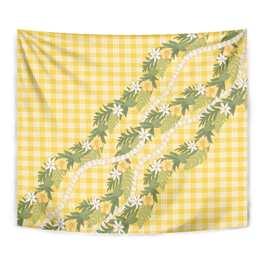 Aloha Puakenikeni Anthurium Pikake Lei Tapestry Gold Hawaiian Palaka Pattern